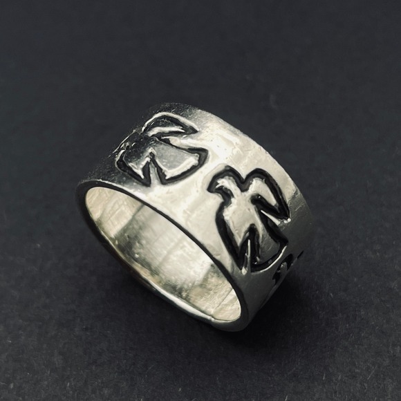 Taxco Bird Ring Size 7 Wide Band Eagle 3 Signed SJB - Picture 4 of 10